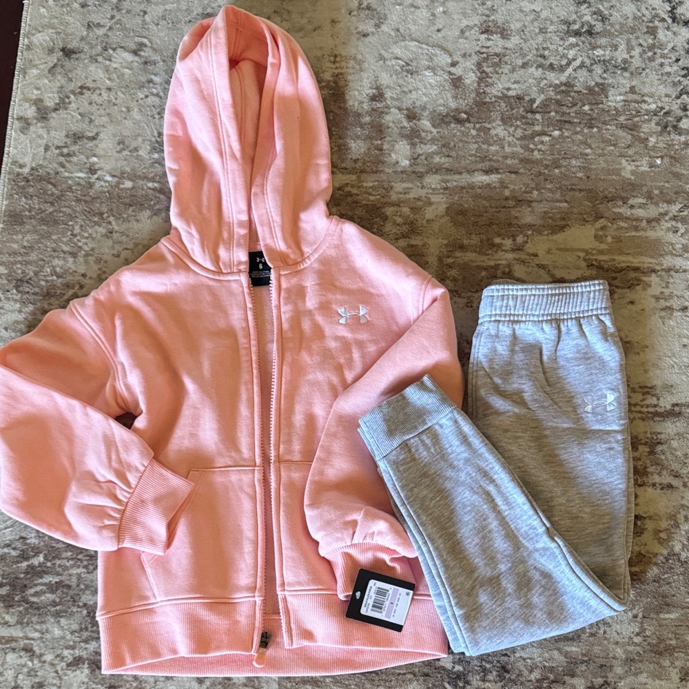 Under Armour Pink Hoodie and Gray Joggers Kids Sweat Set